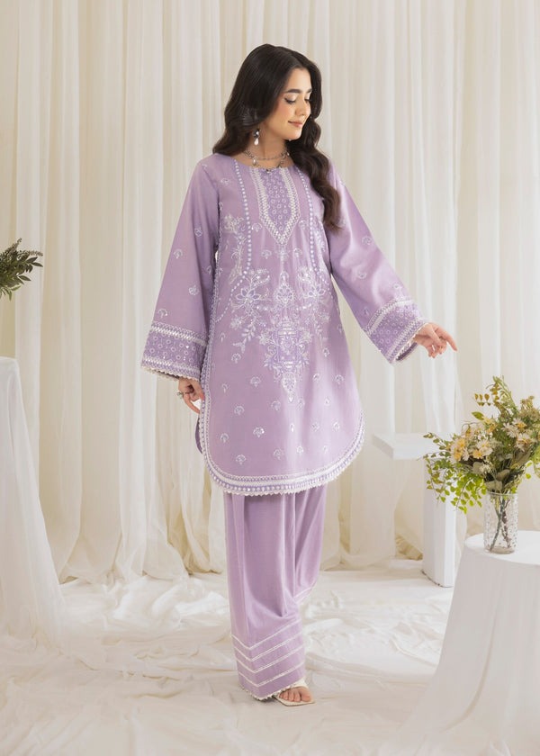 Cotton Embroidered Shirt & Lace-Trimmed Farshi Shalwar