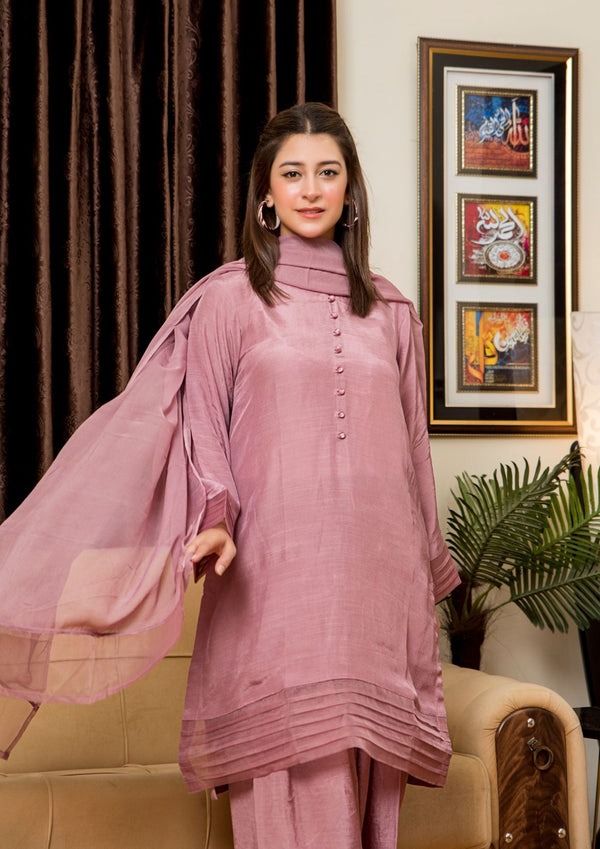 Premium Raw Silk 3-Piece Suit with Farshi Shalwar