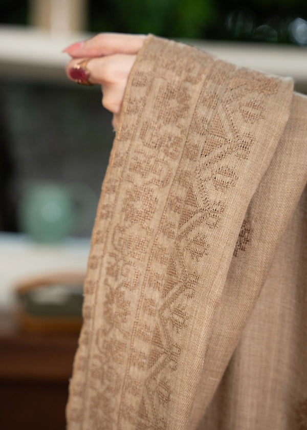 Elegant Woolen Cross-Stitch Embroidered Shawl