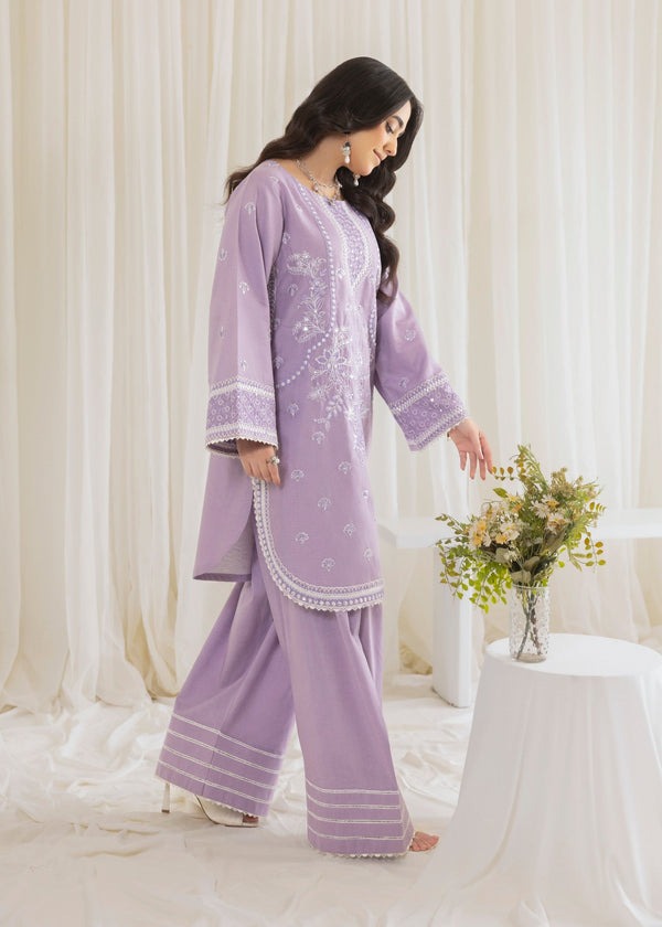 Cotton Embroidered Shirt & Lace-Trimmed Farshi Shalwar