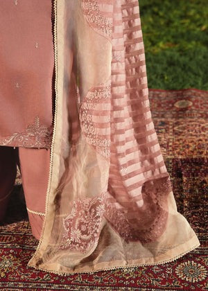 Mauve Pink Embroidered Lawn 3-Piece Kurta Set with Organza Dupatta