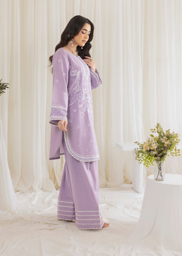 Cotton Embroidered Shirt & Lace-Trimmed Farshi Shalwar