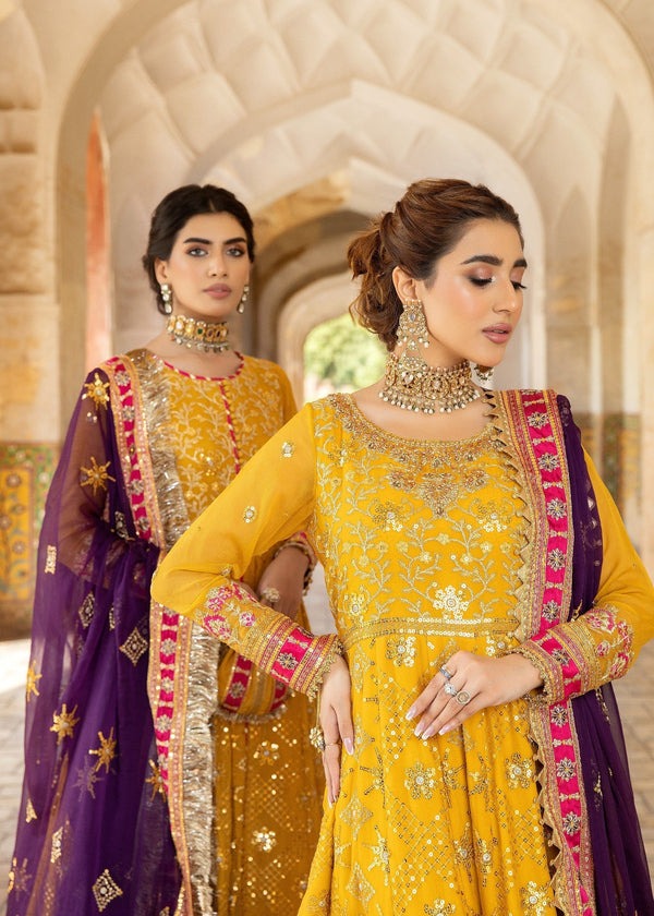 Mustard Chiffon Festive Maxi with Dupatta – 3-Piece Set