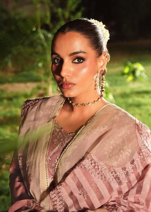 Mauve Pink Embroidered Lawn 3-Piece Kurta Set with Organza Dupatta