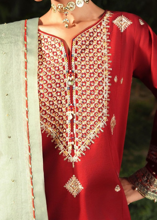 Embroidered Short Shirt & Farshi Shalwar with Organza Dupatta