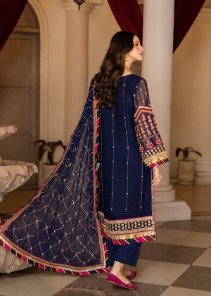Navy Blue Charm – Embroidered Kurta, Silk Trouser & Chiffon Dupatta
