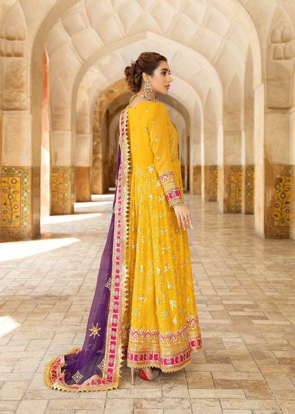 Mustard Chiffon Festive Maxi with Dupatta – 3-Piece Set