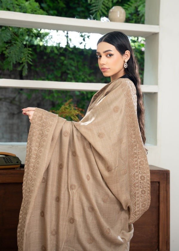 Elegant Woolen Cross-Stitch Embroidered Shawl