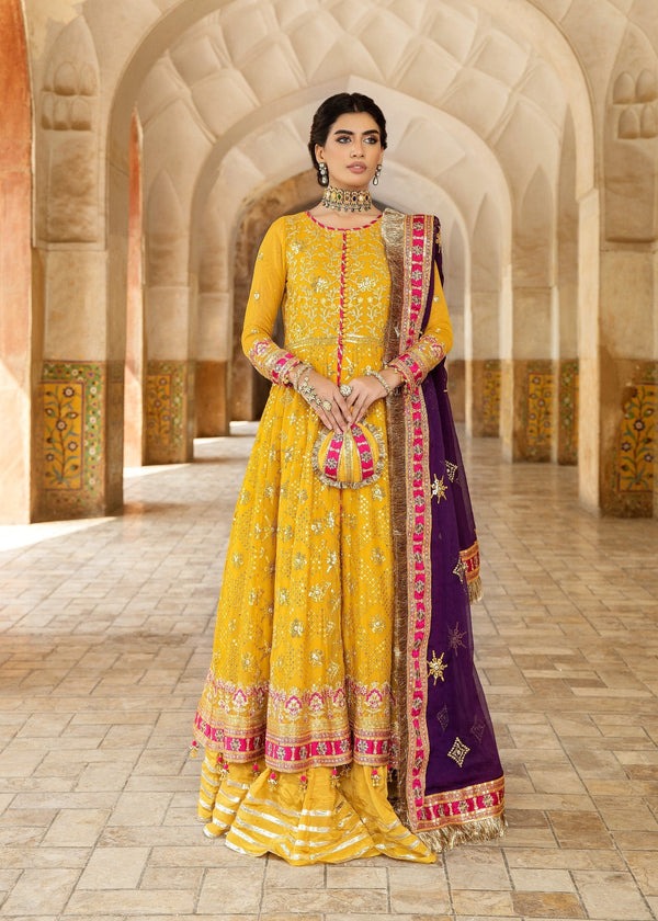 Mustard Chiffon Festive Maxi with Dupatta – 3-Piece Set