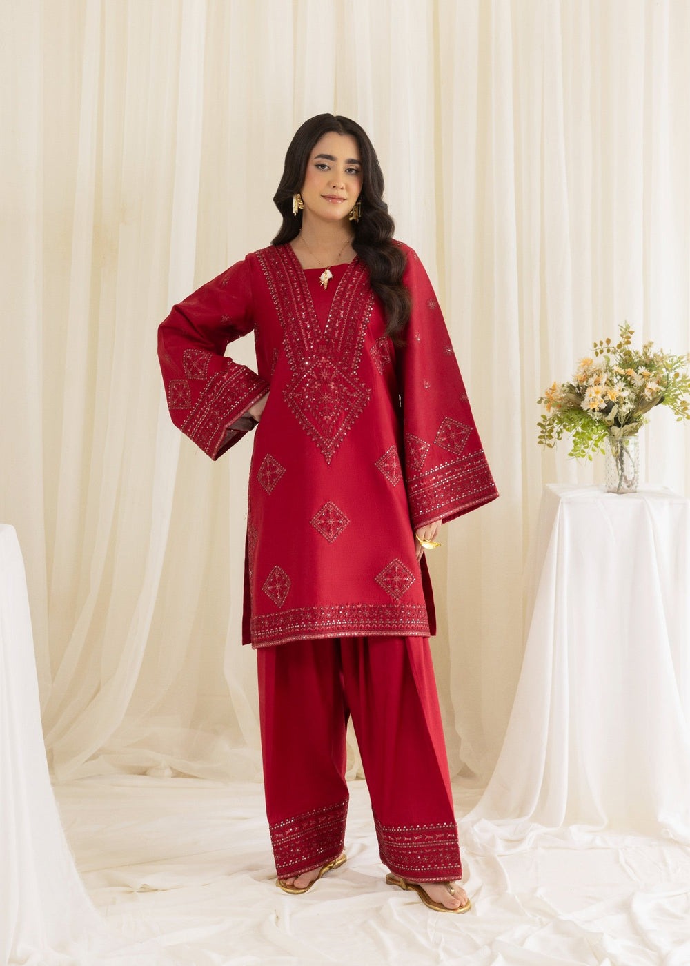 Embroidered Cotton Shirt & Farshi Shalwar Set