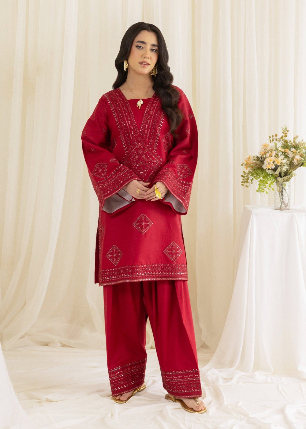 Embroidered Cotton Shirt & Farshi Shalwar Set
