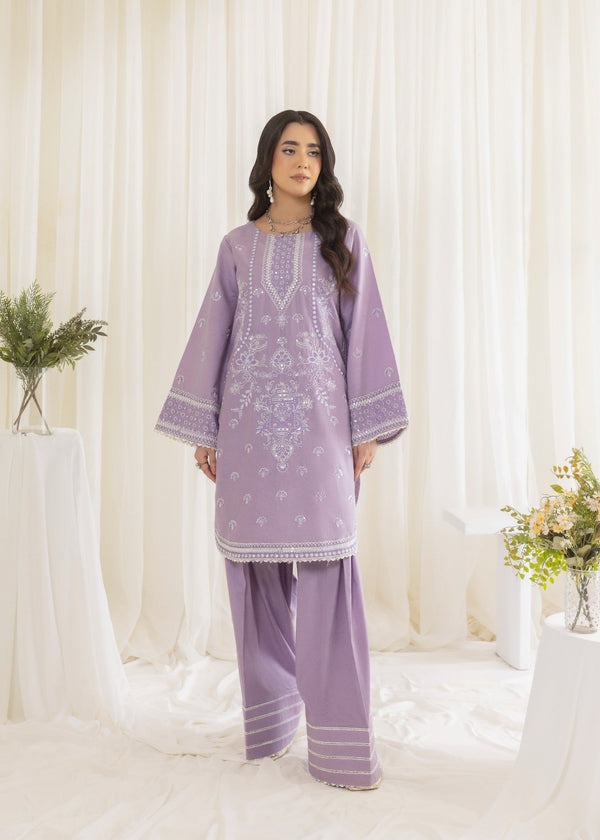 Cotton Embroidered Shirt & Lace-Trimmed Farshi Shalwar