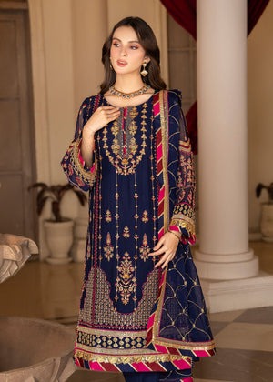 Navy Blue Charm – Embroidered Kurta, Silk Trouser & Chiffon Dupatta