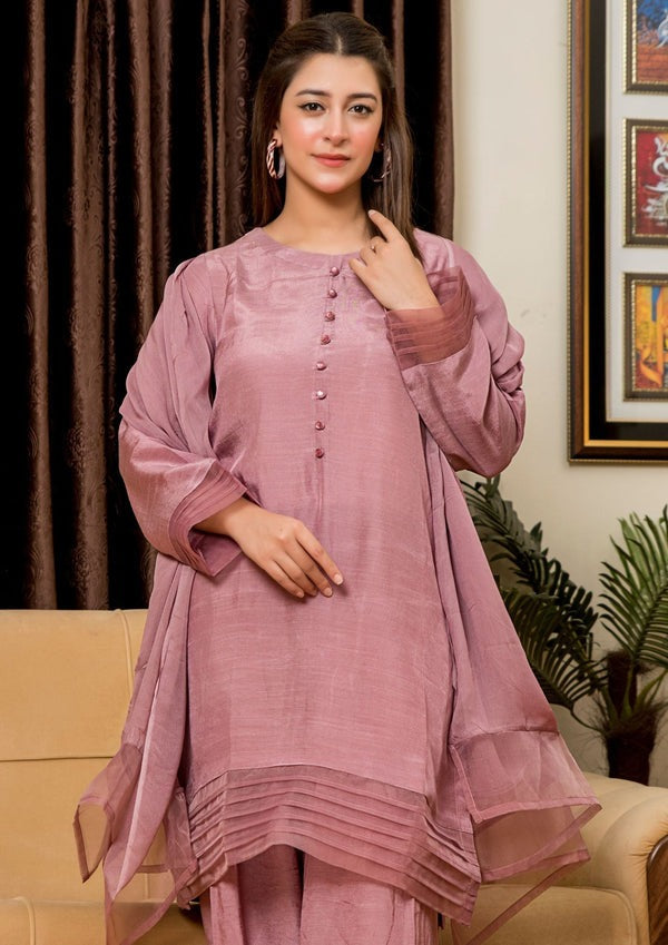 Premium Raw Silk 3-Piece Suit with Farshi Shalwar