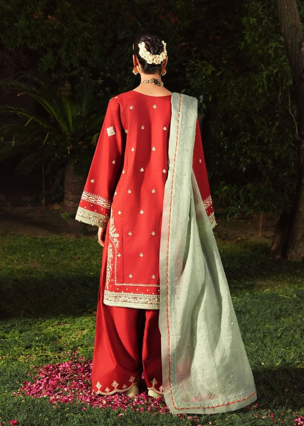 Embroidered Short Shirt & Farshi Shalwar with Organza Dupatta