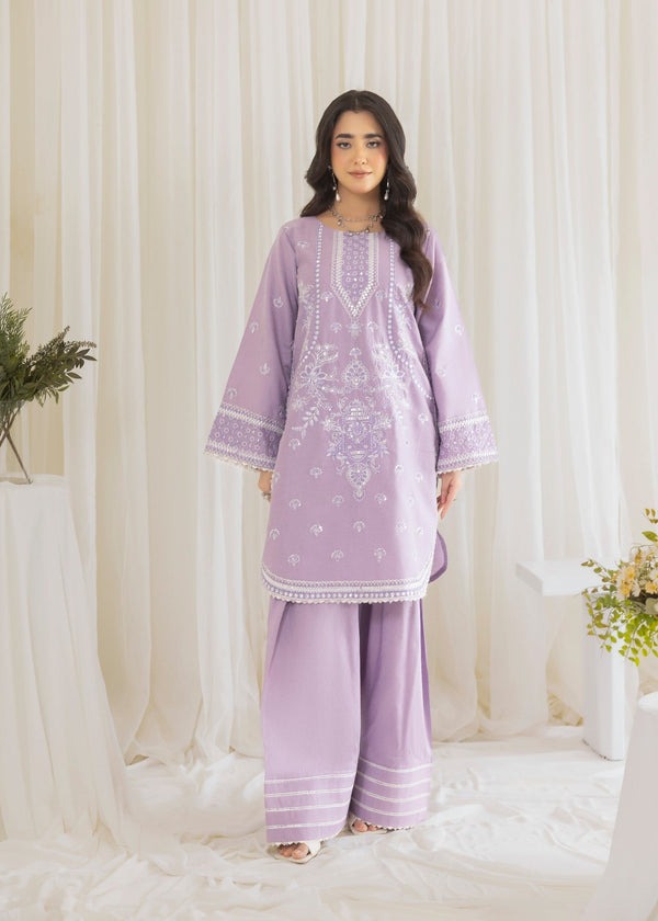 Cotton Embroidered Shirt & Lace-Trimmed Farshi Shalwar