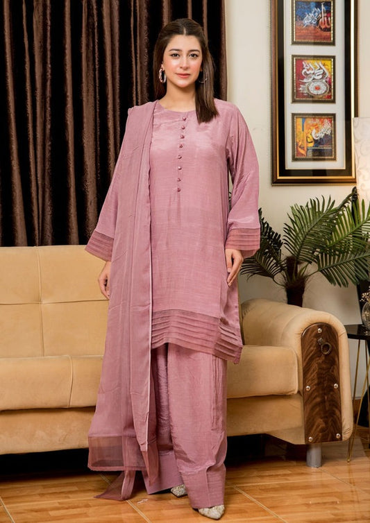Premium Raw Silk 3-Piece Suit with Farshi Shalwar