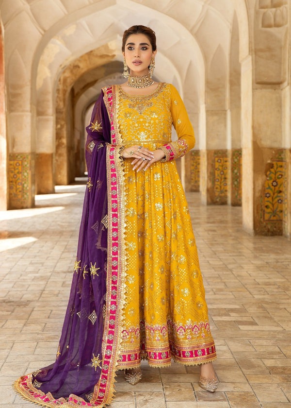 Mustard Chiffon Festive Maxi with Dupatta – 3-Piece Set