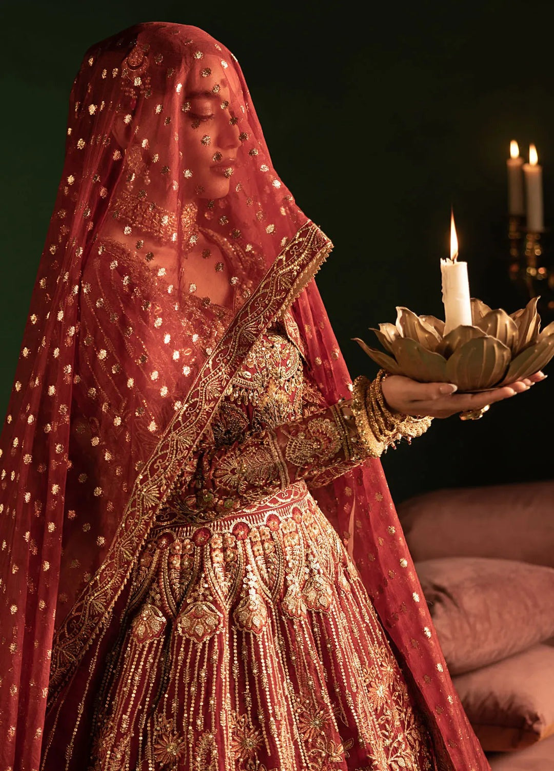 Red Embroidered Organza Flared Maxi Ensemble