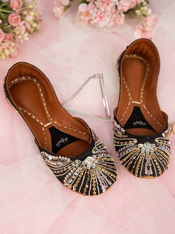 Black Silk Leather Khussa – Premium Handcrafted Footwear