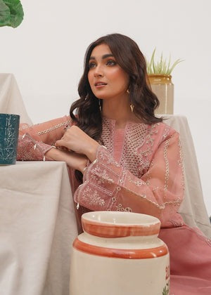 Pretty in Pink – Festive 3-Piece Organza Kurta Set with Raw Silk Trousers - Elegant Pakistani suit available with Australia-wide delivery