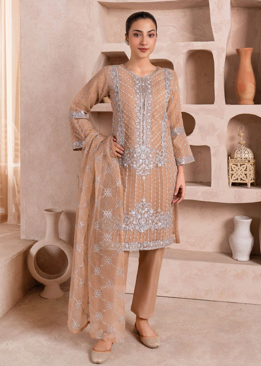 Coffee Brown Radiance – Embroidered Organza Kurta Set