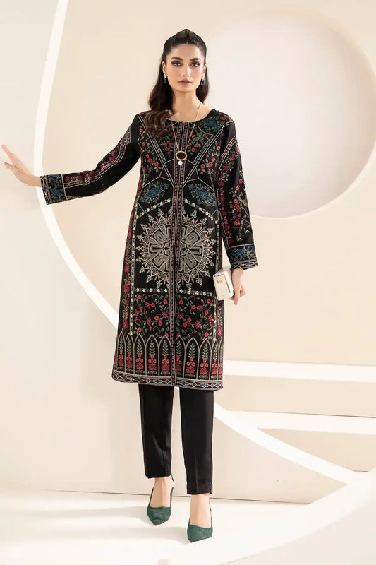 Black Long Front-Open Embroidered Jacket with Hook & Eye Closure – Elegant Ethnic Wear